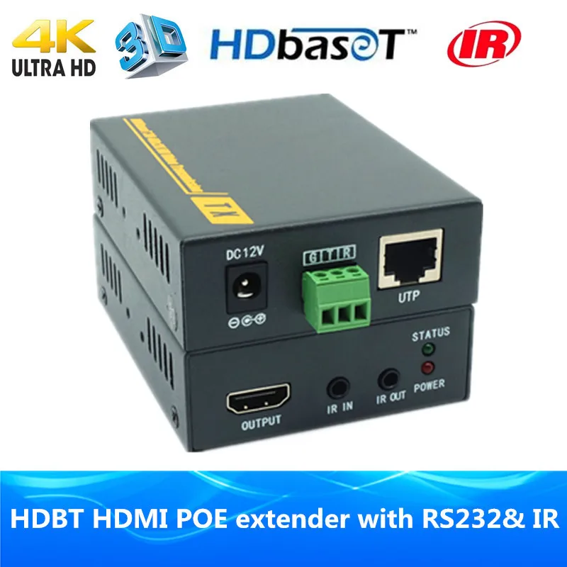 

Super Quality 4K x 2K HDMI HDBaseT POE Extender 100m Over RJ45 CAT6 Cable 3D HDMI Extender Transmitter Receiver With IR & RS232