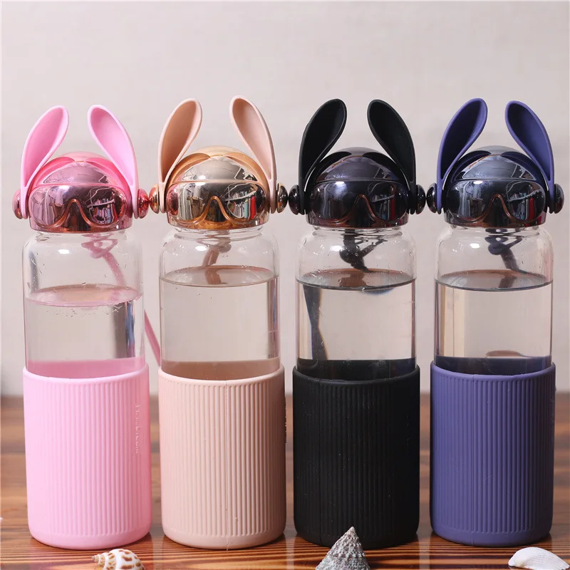 

Cute Heat-resistant Glass Water Bottle Cartoon Male and Female Students Girl Hand Cups Transparent Water Cup