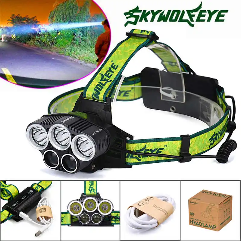 

25000LM 5X XML T6 Rechargeable 18650 USB Headlight Head Light Torch lanterna led t6 powerful led flashlight #4S5