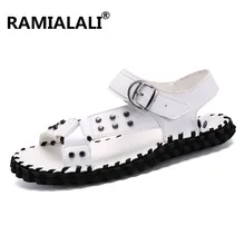 Ramialali Genuine Leather Sandals Men Flat Heel Summer Shoes Mens Sandals Male Casual Brand Shoes Soft Beach Sandals