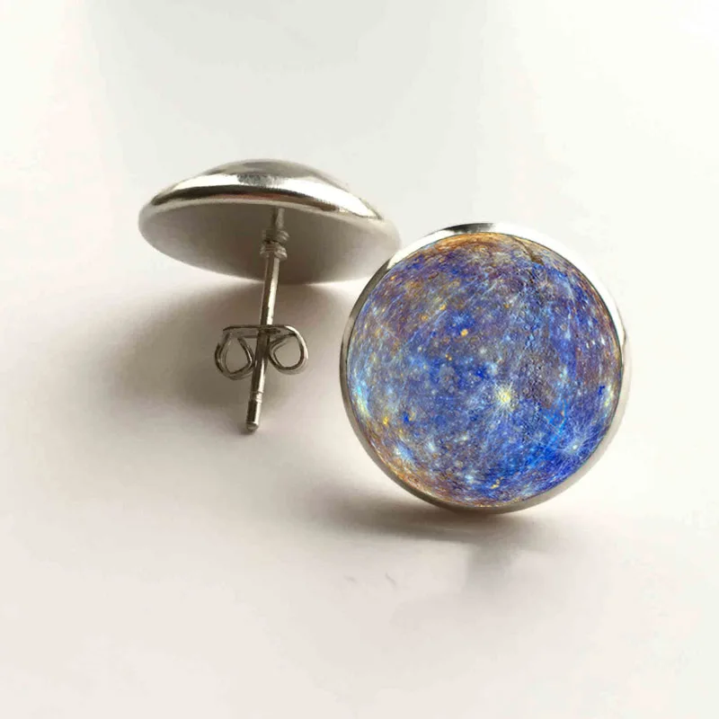 

Fashion Errings Women Silver Stud Earring Planet of Solar System Jewelry Venus Cosmic Earings Glass Cabochon Astronomy Jewellery