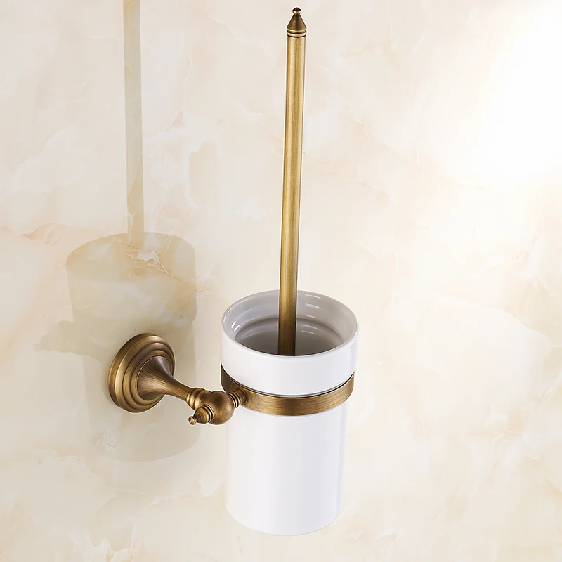 Antique Brass Toilet Brush Cup and Holder Durable Toilet Pendant Bathroom Hardware Set Bathroom Accessories ZD921