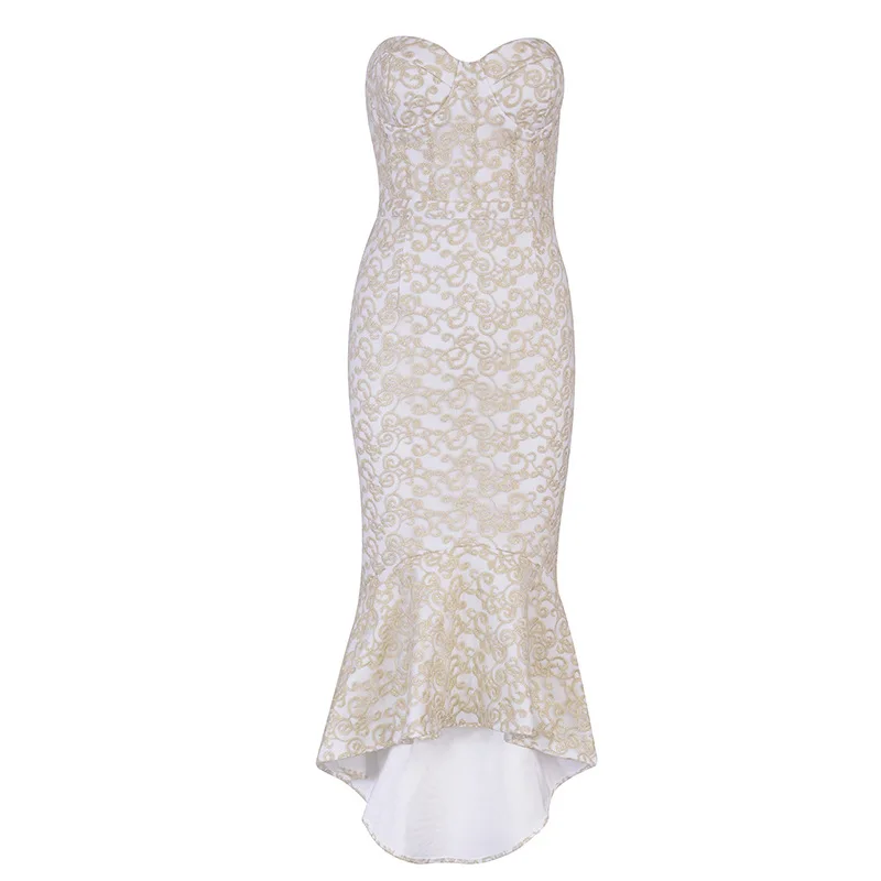 Trompette Élégant Sans Gros Top Soirée Bretelles Sexy Manches Bandage Qualité En Beige Moulante Partie Broderie Celebrity Mode De Robe BqnWcg1W