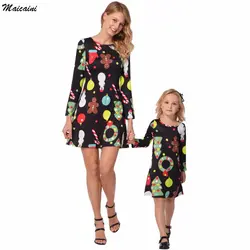 2018 г., рождественские пляжные платья для мамы и детей одинаковые комплекты для семьи платья для мамы и дочки Осенняя семейная одежда с