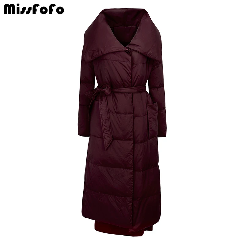 

MissFoFo Brand 2016 Winter Down Jackets Woolen slim down patchwork over-the-knee women's down coat long design