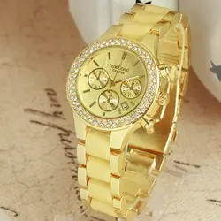Роскошный Золотой Для женщин кварцевые часы Cearamic Топ Брендовые женские металлический ремешок Классическая Наручные часы модные Бизнес