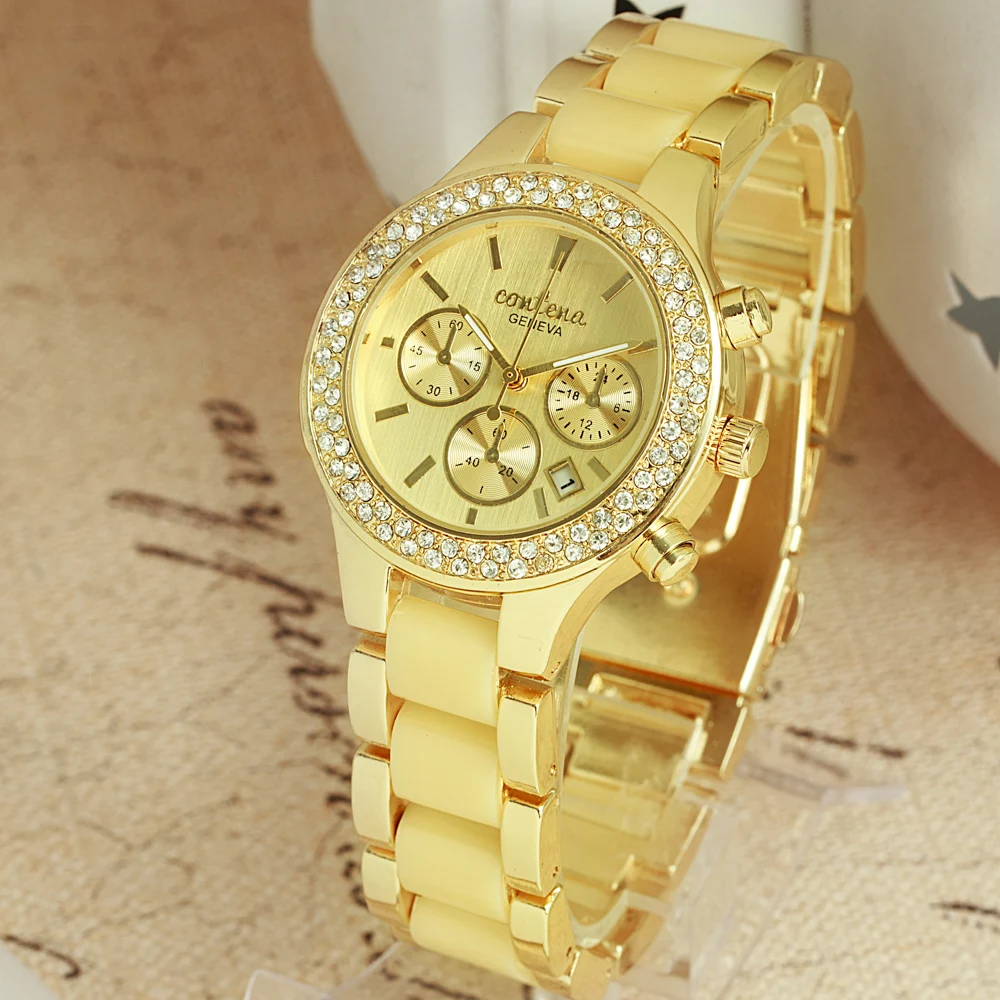 Luxo de Ouro para Mulheres Relógio de Quartzo Relógio de Pulso Cearamic Marca Feminino Full Metal Strap Banda Fashion Business Clássico Top