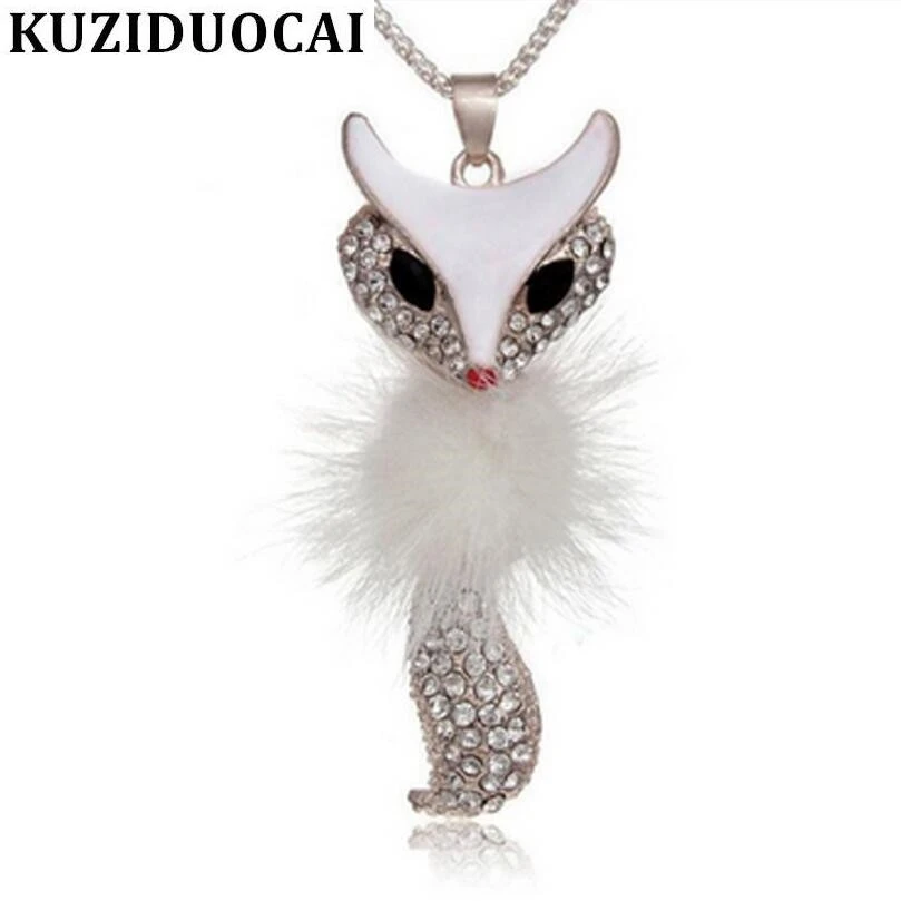 

Kuziduocai New Fashion Jewelry Rhinestone Animal Hair Fox Cute Christmas Winter Long Necklaces & Pendants For Women Gift N-102