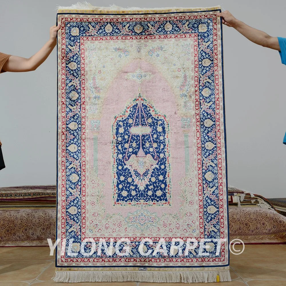 Yilong 3.3'x5' Persian silk prayer carpet handmade exquisite persian