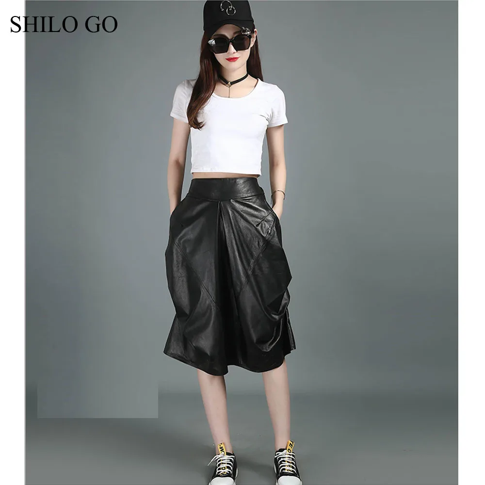 SHILO GAAN Leren Broek Womens Herfst Mode schapenvacht lederen broek rits hoge taille losse side pocket cross broek SHILO GAAN Leren Broek Womens Herfst Mode schapenvacht lederen broek rits hoge taille losse side pocket cross broek