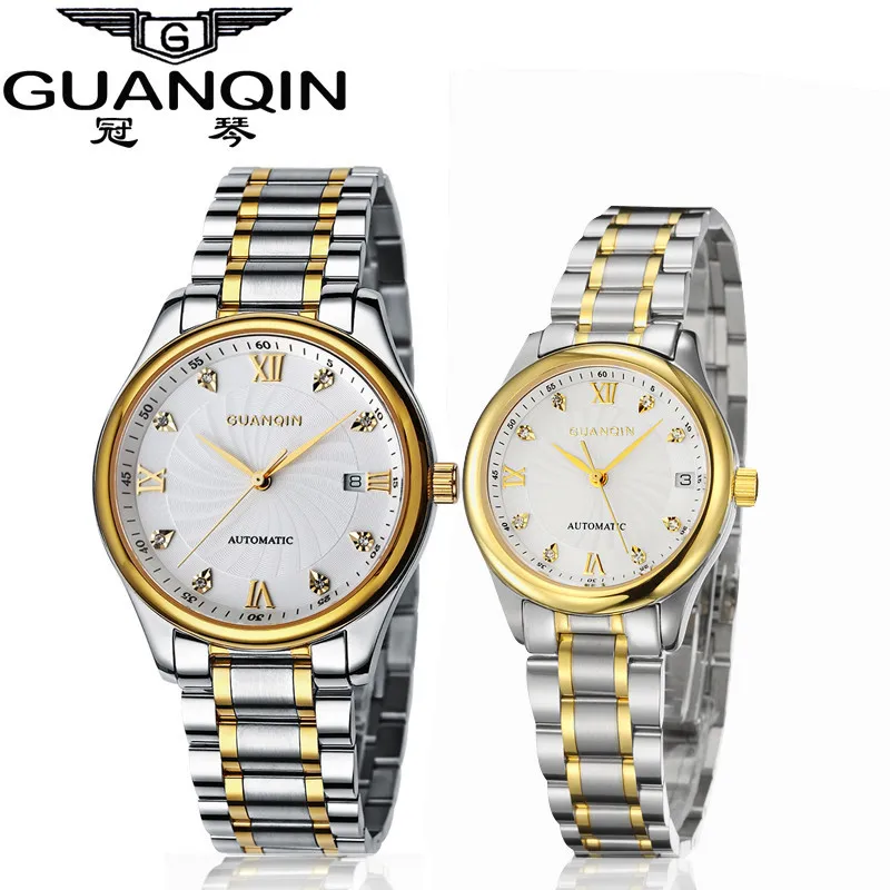 GUANQIN Luxury Lovers Watch Top Brand Women Men Watches Waterproof Sapphire Crystal 316L Stainless Steel Couple Watches 2 Pieces (2)