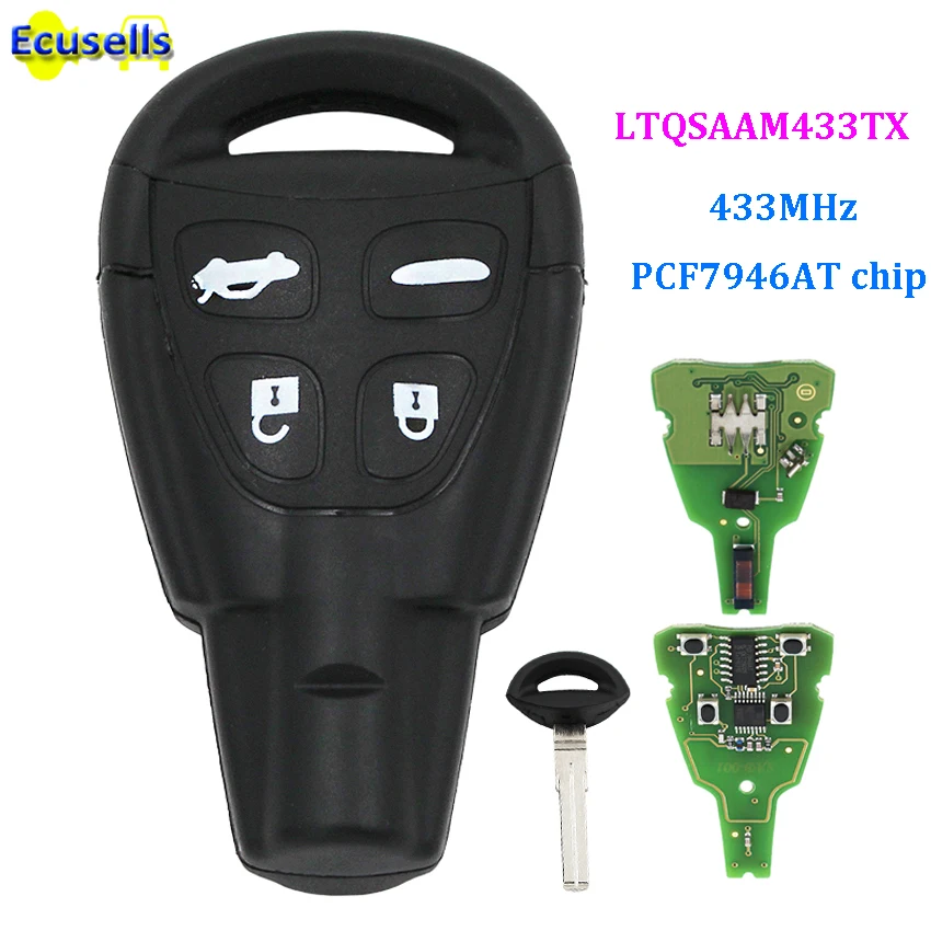 

4 Buttons Remote Key Fob 433Mhz PCF7946AT Fit For SAAB 9-3 9-5 2003-2010 FCC:LTQSAAM433TX Replacement Refit Car remote Key