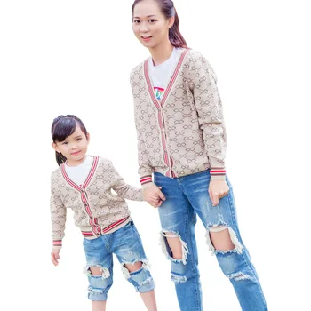 

2019 winter family look matching mother and daughter son clothes kids sweaters knitted cardigan coats soft mommy and me clothes
