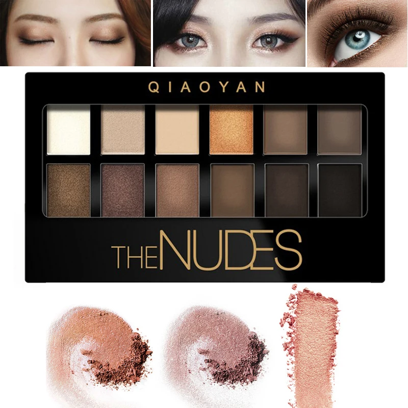 QIAOYAN Nudes Earth Makeup палитра теней для век 12 цветов осветляющие дымчатые тени для век мерцающие матовые профессиональные минеральные водонепроницаемые