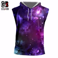 OGKB летний крутой топ на бретелях с фиолетовым принтом Galaxy Space 3D вязаные топы без рукавов с капюшоном Мужские/wo мужские хип хоп панк худи без рукавов толстовка