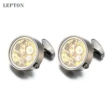 Functional Gold Watch Movement Cufflinks With Glass Stainless Steel Steampunk Gear Watch Mechanism Cuff links for Mens gemelos