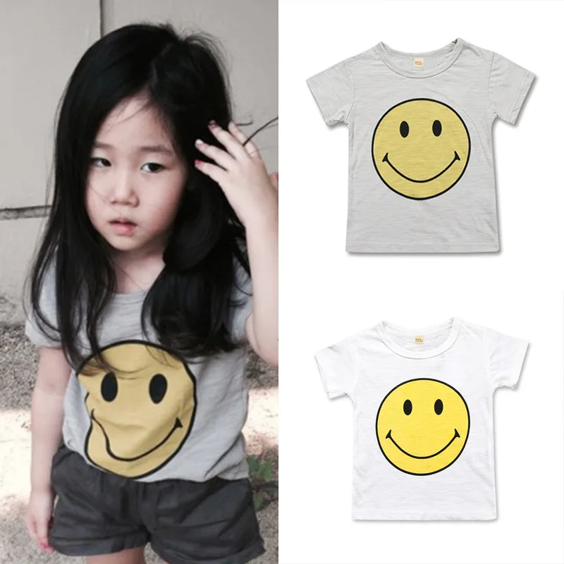 

Summer 2018 Brand Children T Shirts Boys Clothes Kids Tee Shirt 100% Cotton Smiley Face Printing Baby Boy Girl Tops Tees