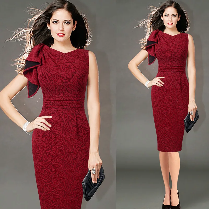 Vfemage женское элегантное платье с рюшами для работы, деловые Коктейльные Вечерние облегающие платья 1056 - Цвет: Red 2