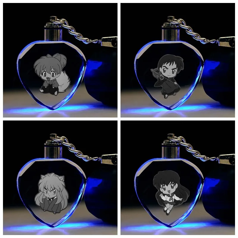 

Anime Inuyasha heart crystal keychain Higurashi Kagome Miroku Kikyo cute fun colorful LED pendant keyrings portachiavi kids toy