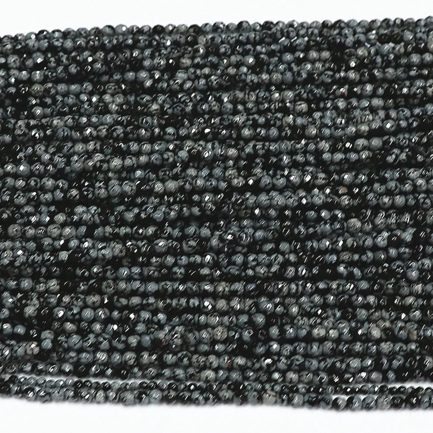 New fashion women natural snowflake obsidian stone jasper faceted round 2mm 3mm spacer beads diy jewelry loose beads 15inch B475