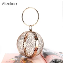 Открытые металлические шарики, вечерняя сумочка-клатч, женская модная сетчатая круглая вечерняя сумка с кольцом и ручкой, женские вечерние сумочки для банкета