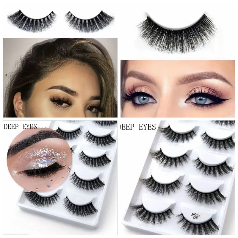 

NEW 5pair Mink Eyelashes 3D False Eyelashes Thick Pull Through Makeup Eyelashes Extension Natural Volume Soft Fake Eye Lashes
