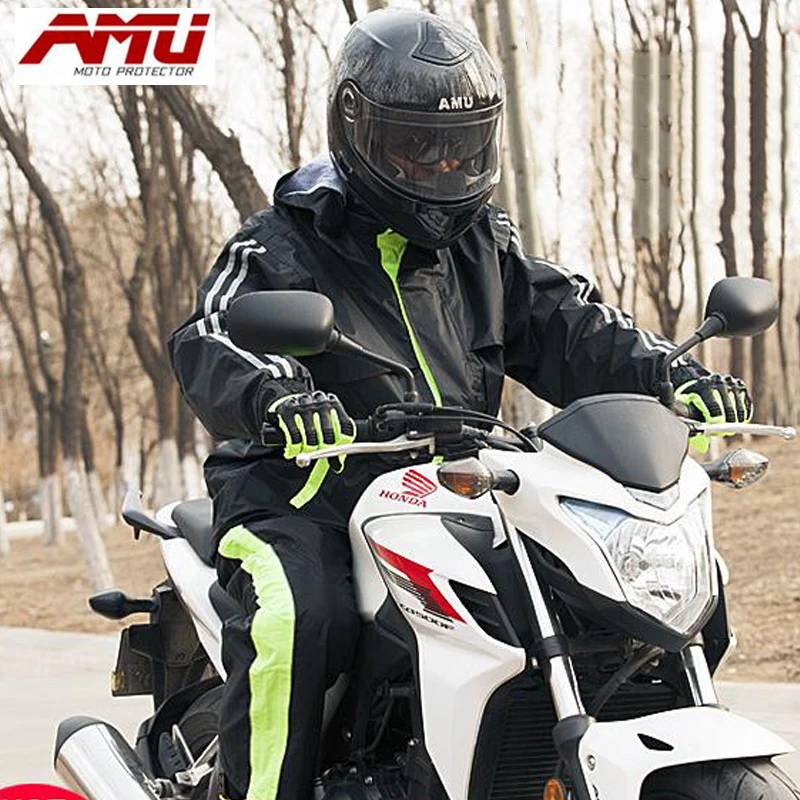 Authentic AMU polyester motorcycle riding clothes split raincoat suit