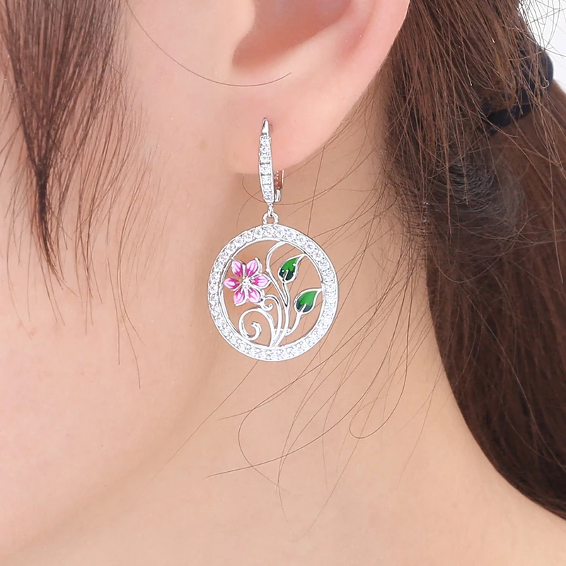 RainMarch Flower Enamel Silver Drop Earrings Women Jewelry Earrings 925 Sterling Silver Earring Vintage  Pendientes Brincos (2)