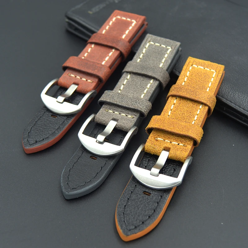 

Handmade Italy Genuine Leather Watch Strap 22mm 24mm Import personality Vintage Style Watchband for Panerai Big watch + Tool