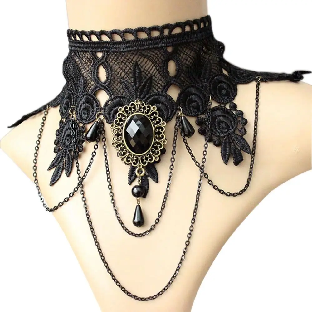 Pandahall 2018 Fashion Gothic Choker Necklace Vintage Tattoo Punk Style Lace Pendant Women