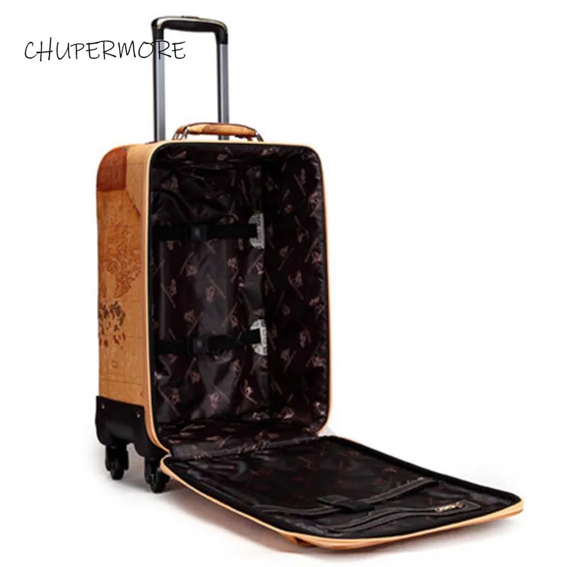 Retro Map PU Leather Rolling Luggage Spinner Men Business Suitcase Wheels 16 inch Women Cabin Password Travel Bags Trelloy Retro Map PU Leather Rolling Luggage Spinner Men Business Suitcase Wheels 16 inch Women Cabin Password Travel Bags Trelloy