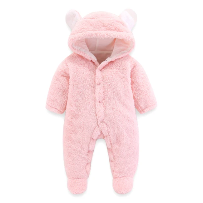 newborn baby girls clothes Bodysuit Baby rompers Hooded pajamas warm winter animal costumes Baby Hooded rompers - Цвет: Розовый