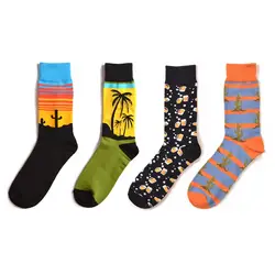 Мужские носки в стиле Харадзюку, креативные уличные модные длинные носки без пятки, кокосовое дерево, пейзаж, счастливые носки, 2019 Новинка