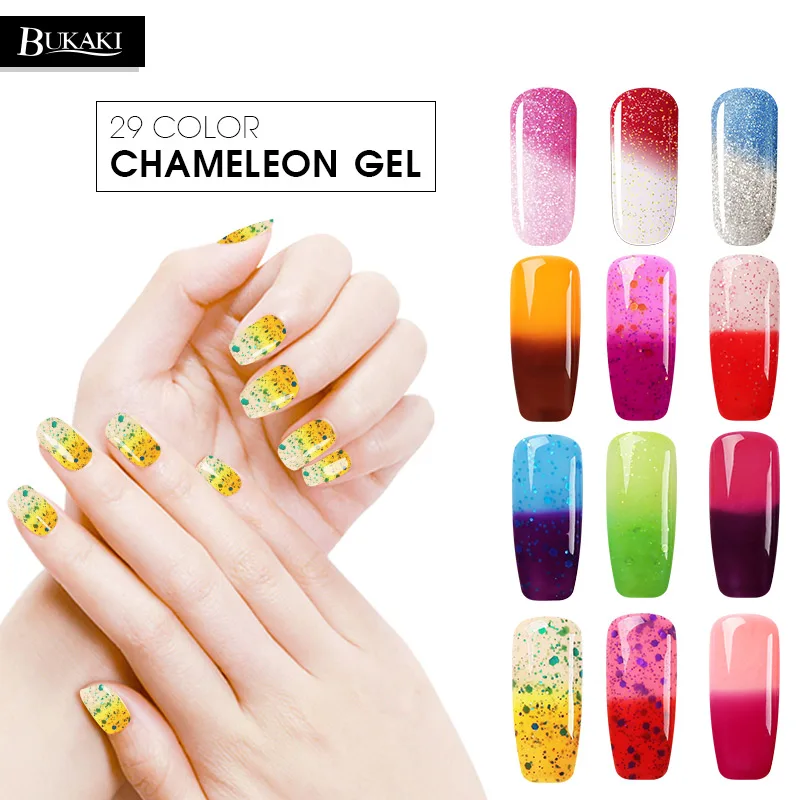 

BUKAKI 29 Colors Temperature Change Nail Gel Polish Hybrid Lacquer Chameleon Varnishes Nail Art UV Nail Glue Acryl Gel
