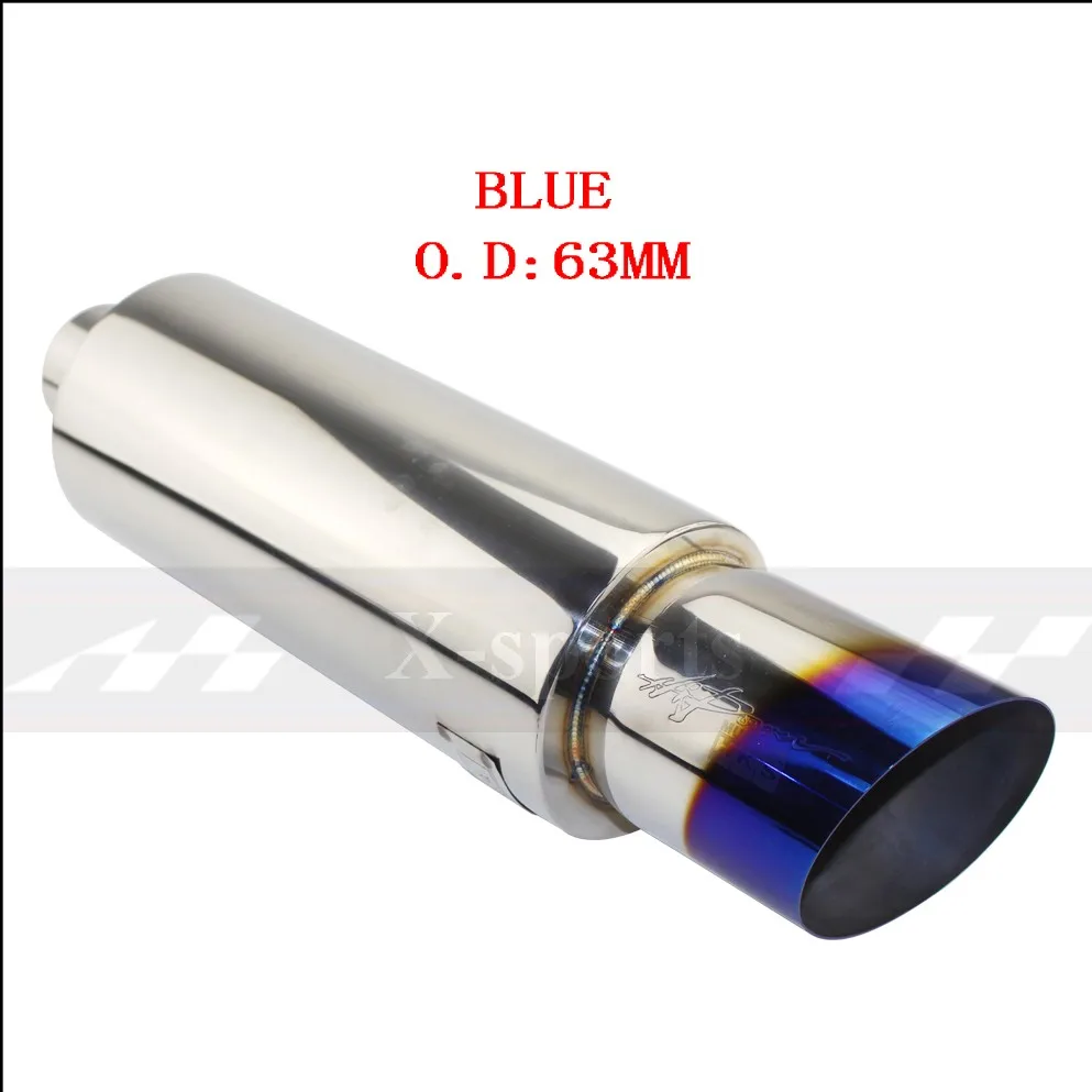 Car Styling Exhaust System Pipe Tail Universal Racing Muffler High Quality Stainless Steel 2.5"3"To 4" Mufflers oblique - Color: blue O.D 63MM
