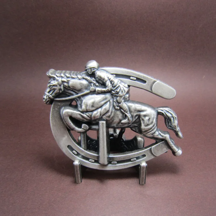 New Vintage Silver Plated Horse Jumping Sports Belt Buckle