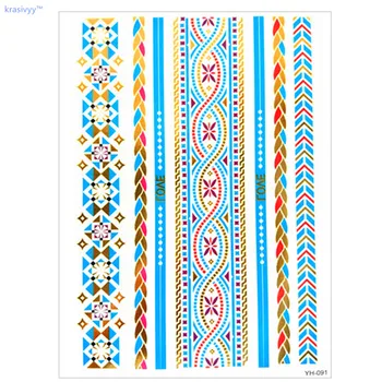 

New DIY Flash Tattoo Gold Silver Metallic Temporary Tattoos Golden mandala bracelet body art butterfly makeup for girl tattoo 91