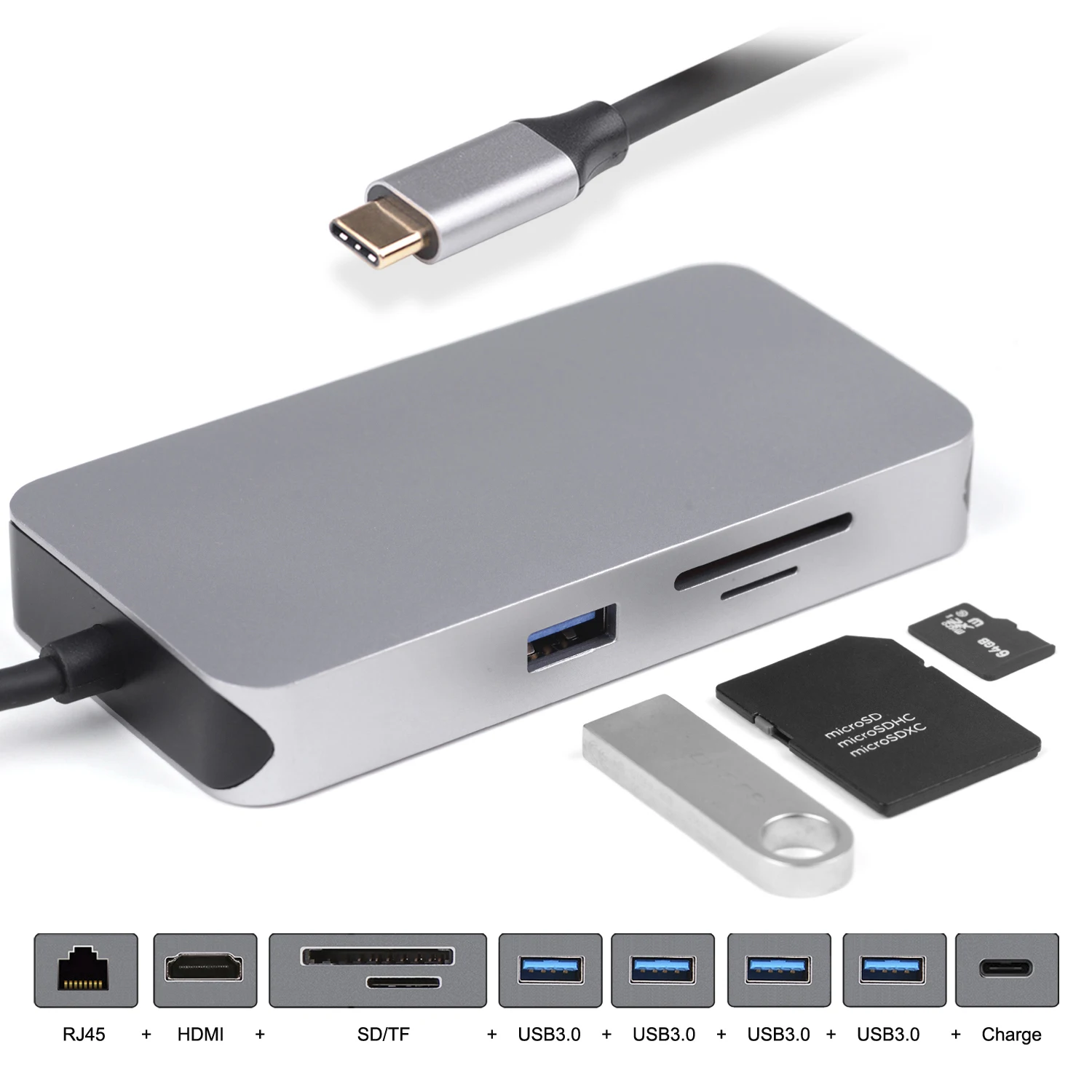 Thunderbolt 3 док-станция USB-C HDMI Ethernet 4 порта концентратор TF SD зарядное устройство кардридер многопортовый адаптер