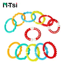 N-Tsi 6 Pieces Textured Teething Baby Toy Links Loops for Children Baby Rattles 6-12 Month Stroller Hanging Crib Mobile Newborns