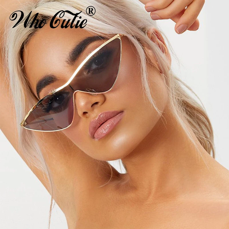 

WHO CUTIE 2018 Triangle Modern Cat Eye Sunglasses Cool Women Brand Designer Retro Vintage Tint Red Lens Sun Glasses Shades OM593