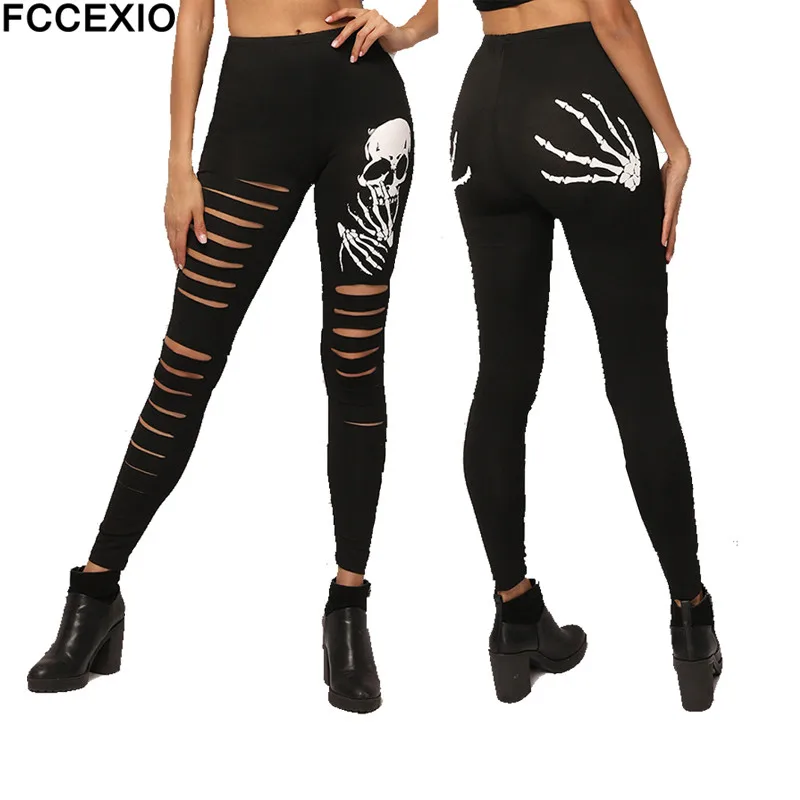 FCCEXO/, женские леггинсы с 3D принтом, высокая эластичность, с рисунком черепа, коготь привидения, черные леггинсы для фитнеса, женские с высокой талией, штаны