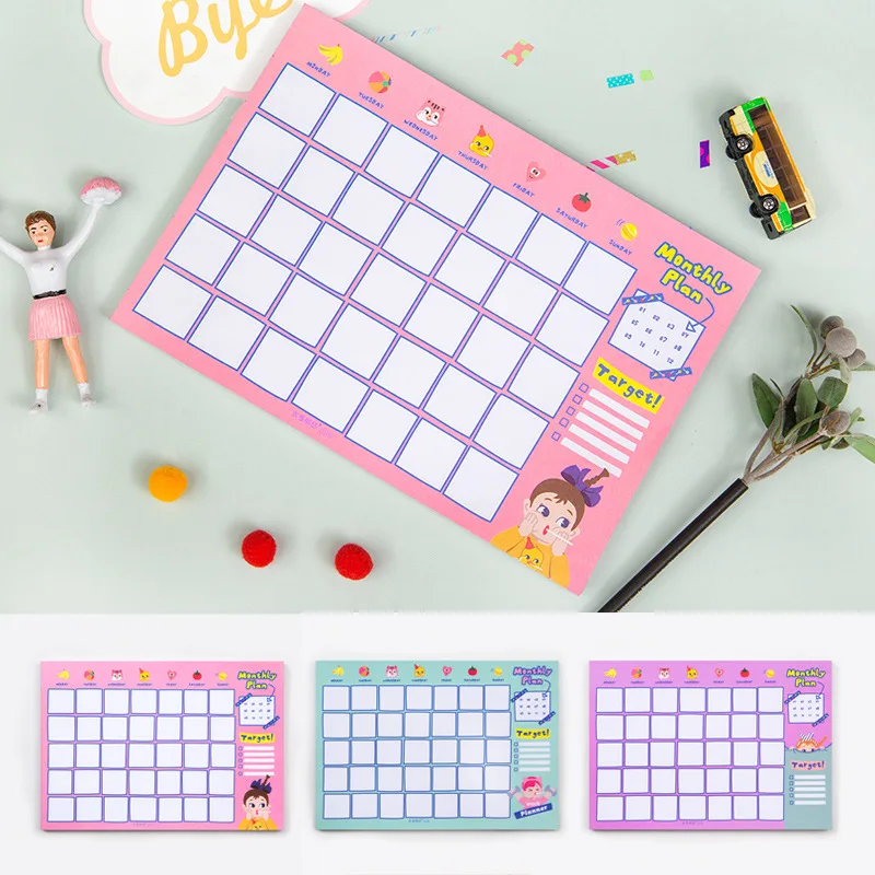 

High Quality A4 Cute Color Notepad Desktop Time Schedule Portable Month Plan Notepad Handbook School/ Office Stationery