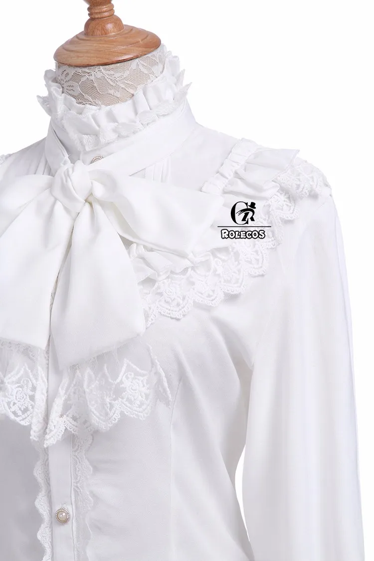 ROLECOS Фирменная Новинка модная женская блузка шифоновая черная белая рубашка с длинным рукавом Готический стиль милая блузка Лолита с оборками для женщин