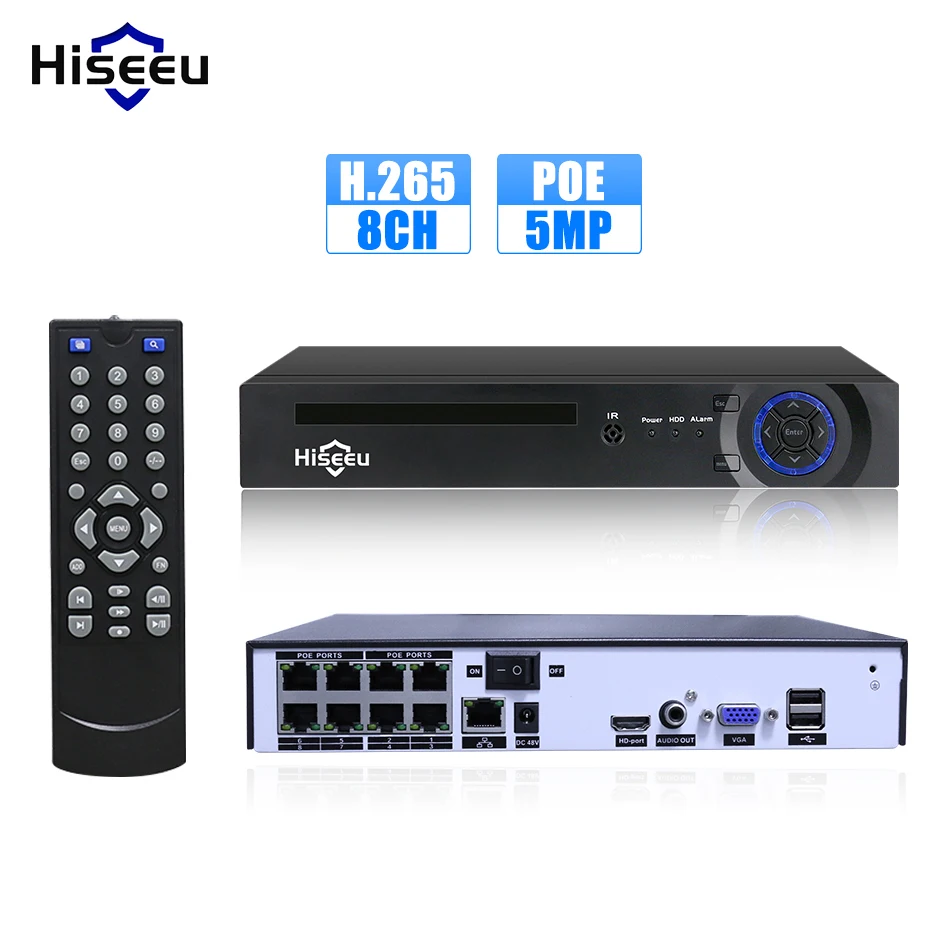 Видео наблюдение H.265 PoE NVR 4/8 канал для HD 1080P 4MP 5MP ip-камера 48V 802.3af ONVIF 2 0 Hiseeu DVR |