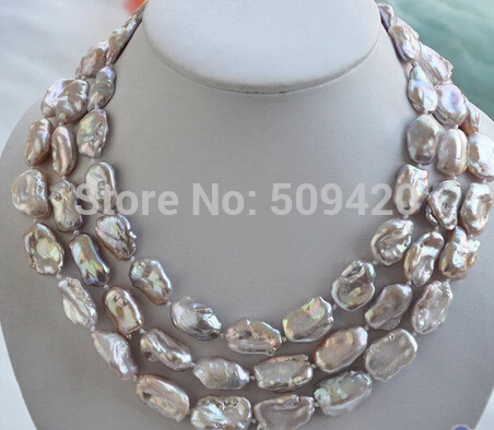 

~~ Free Shipping >20mm LAVENDER BAROQUE KESHI REBORN biwa PEARL NECKLACE 50