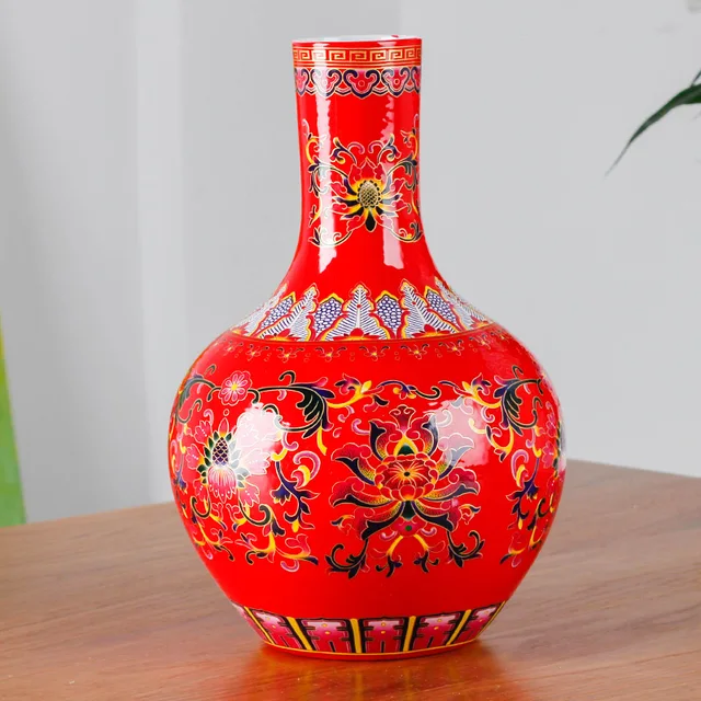 Jingdezhen Classical Enamel Vase  Porcelain Modern Vintage Flower Vase Ceramic Flower Christmas Decoration flower-vases-for-home 1