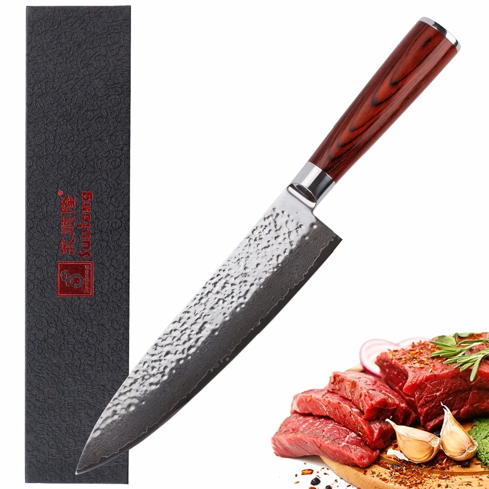 Sunlong 8 дюймов нож шеф повара Gyuto японская сталь высококачественный узор дамасский