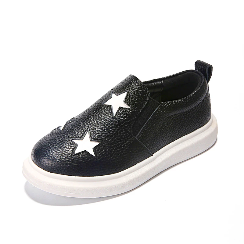 Toddler Children Sneakers Leather Elastic Rubber Black