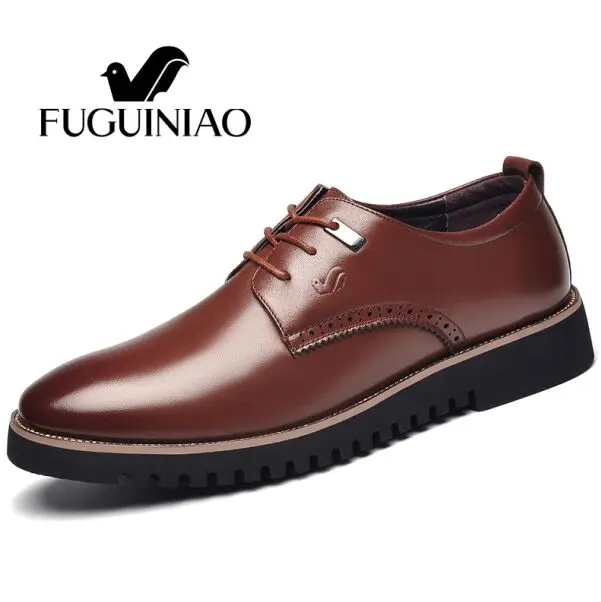 Модная деловая обувь/! FUGUINIAO мужская модельная обувь из натуральной кожи/Мужская обувь для торжественных мероприятий/цвет черный, коричневый - Цвет: Коричневый