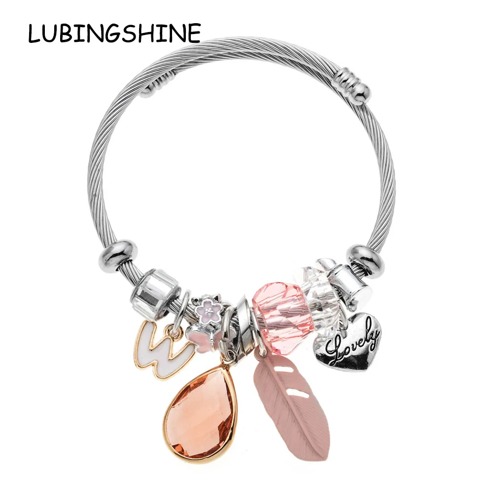 

LUBINGSHINE Women Cuff Bracelets&Bangles Wire Stainless Steel Chain Crystal Love Heart Charms Pulseras Handmade DIY Jewelry